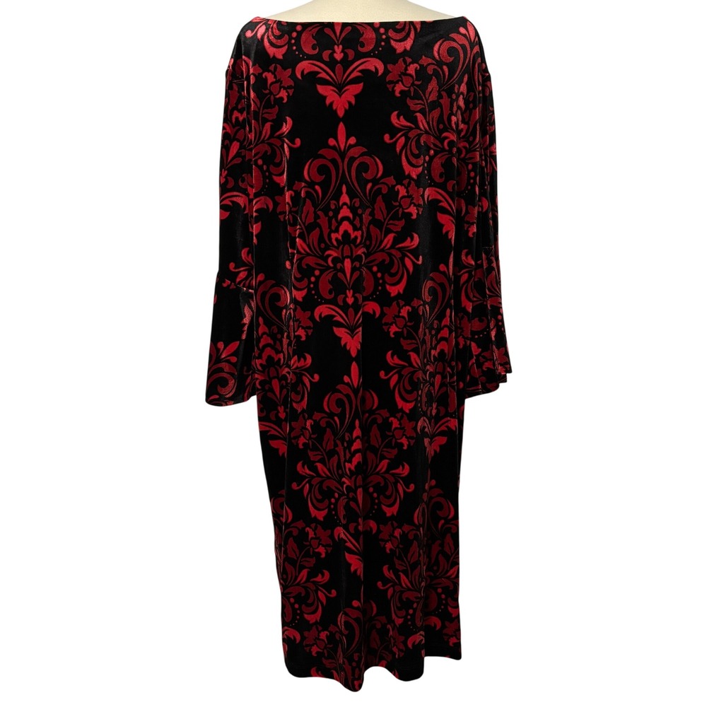 Studio One 22W Velvet Burnout Dress Red Black Whimsigoth Damask Bell‎ Sleeve - Picture 4 of 15